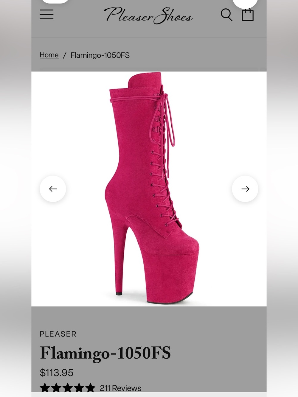 Pleaser Women's Hot Pink 8” Platform Lace-Up Knee Boot